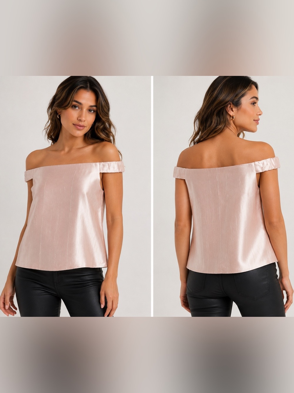 ASOS | Off Shoulder Top in Pink Textured Metallic